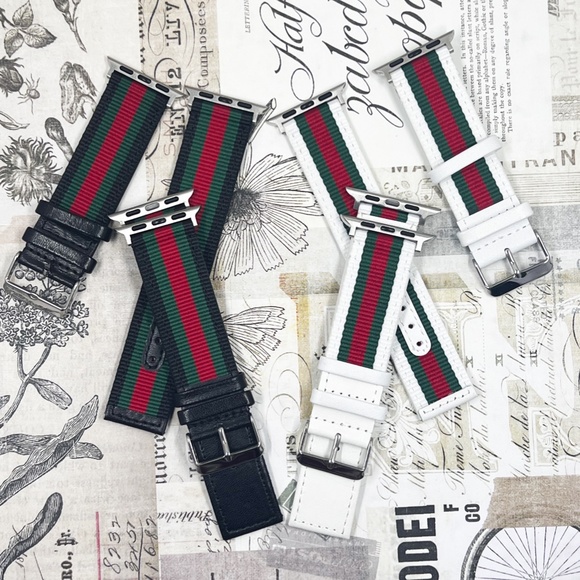 Canvas Leather Strap Nylon Watch Band for Apple Red & Green Strap Band - Picture 2 of 11